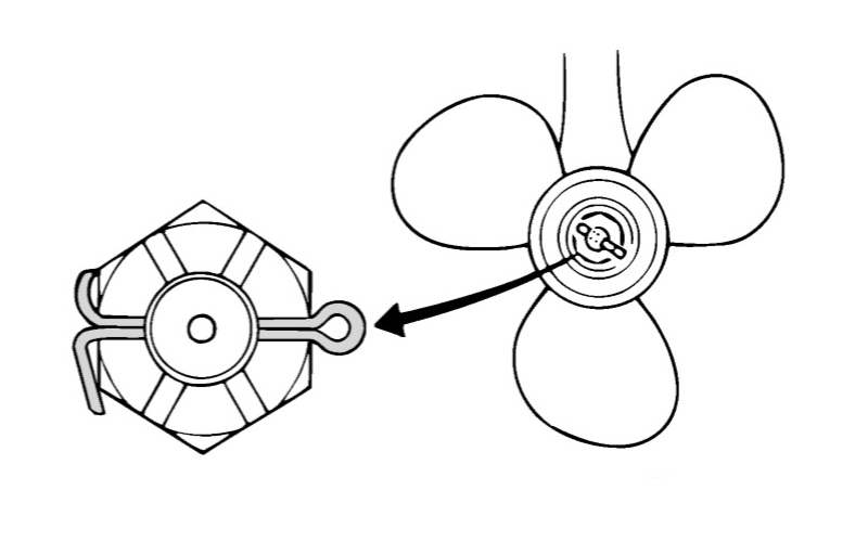 шплинт и гайка гребного винта подвесного лодочного мотора