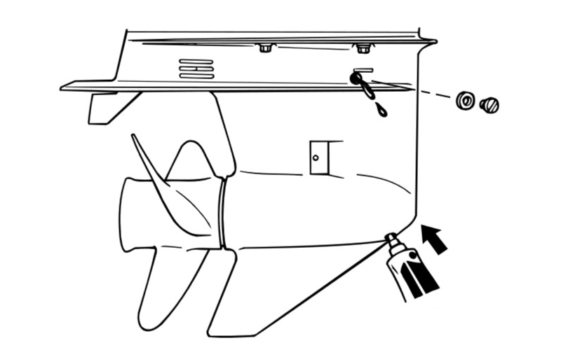 Верхняя и нижняя сливная пробка масла редуктора подвесного лодочного мотора